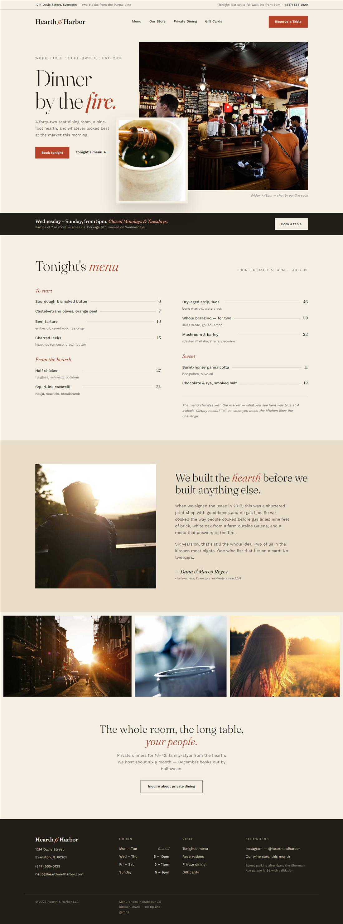 Hearth & Harbor — the redesigned restaurant website