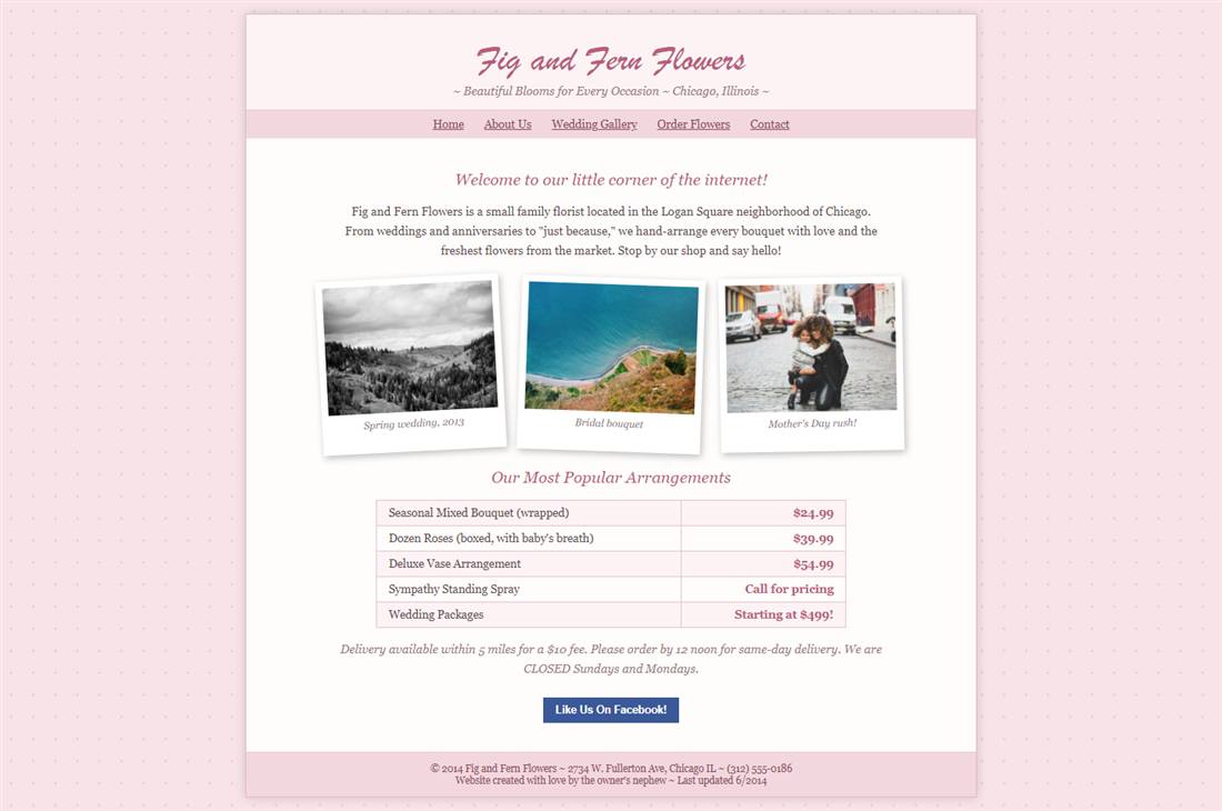 The dated 2014 florist website it replaced